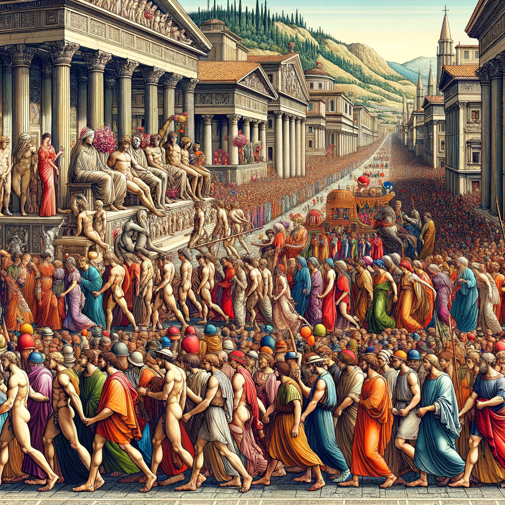 Ancient Greek festival with colorful processions.