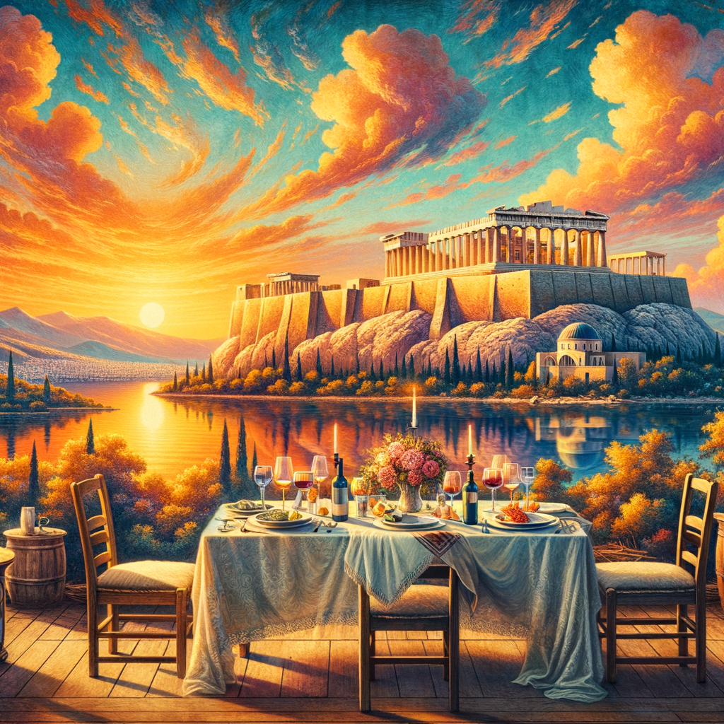 Dine with Acropolis view, sunset glow.