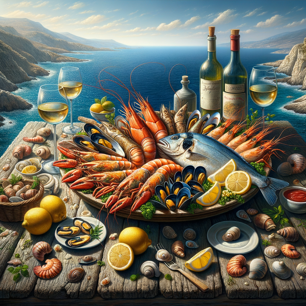 Greek seafood platter overlooking the sea.